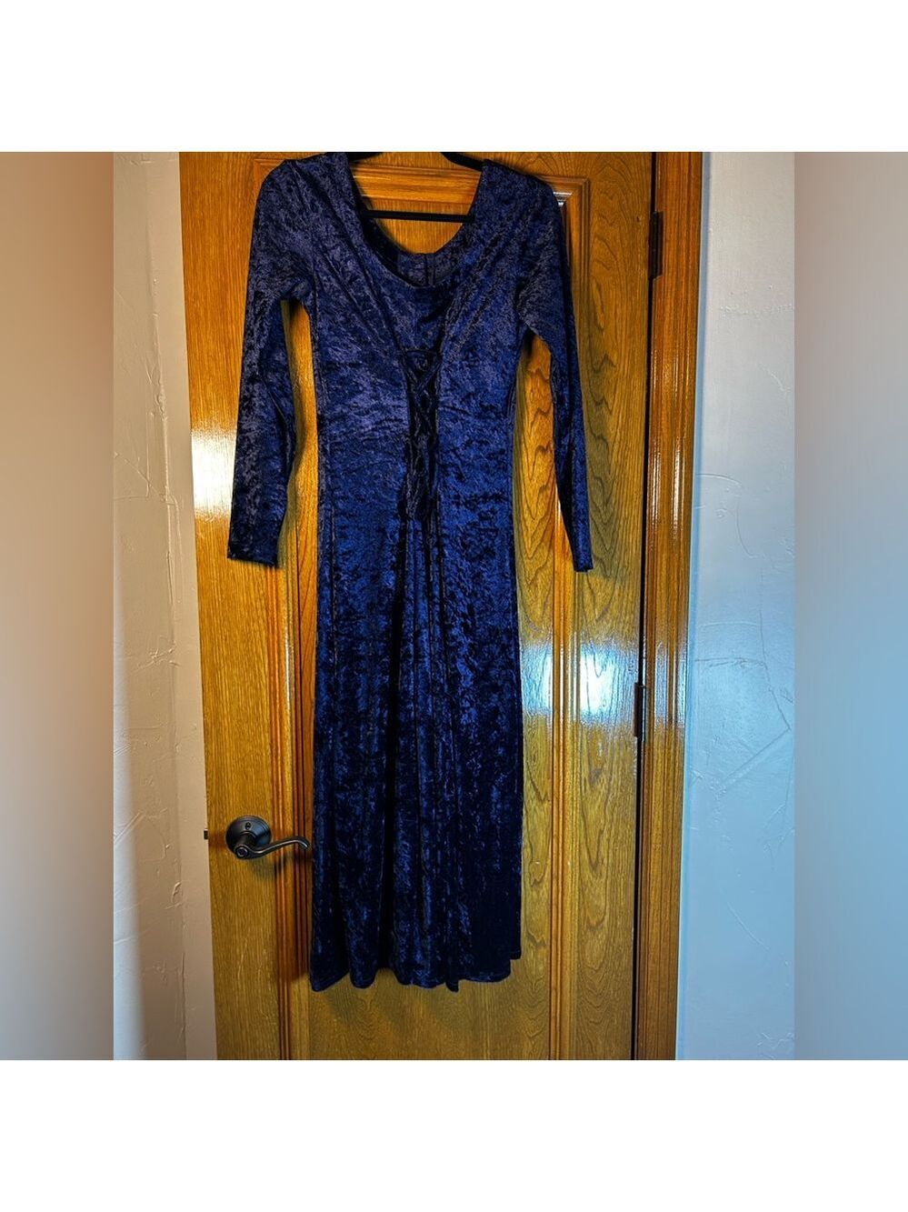 90s Royal Purple Crushed Velvet Goth Prom Fairycore Dress - Picture 6 of 12